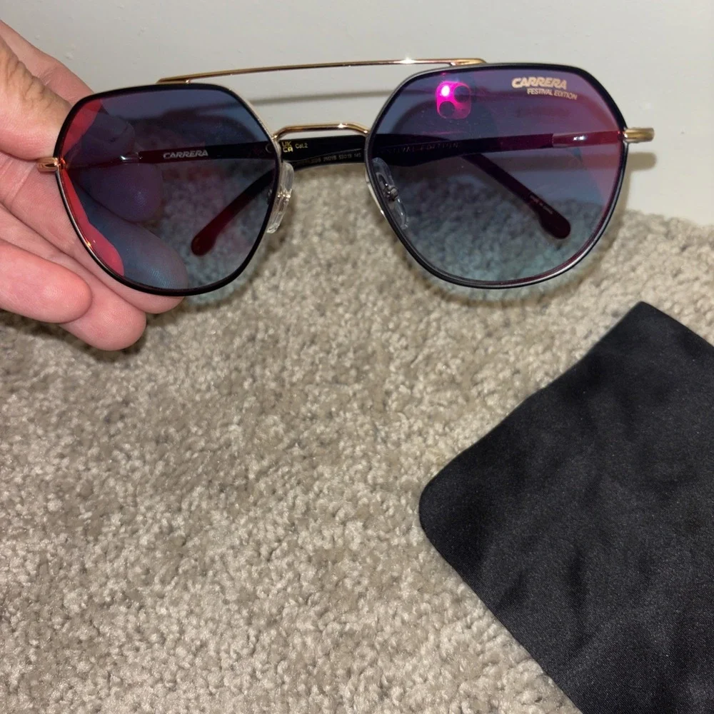 New Carrera 303/S Festival Edition Sunglasses Gold Blue Red $148 Unisex Aviator